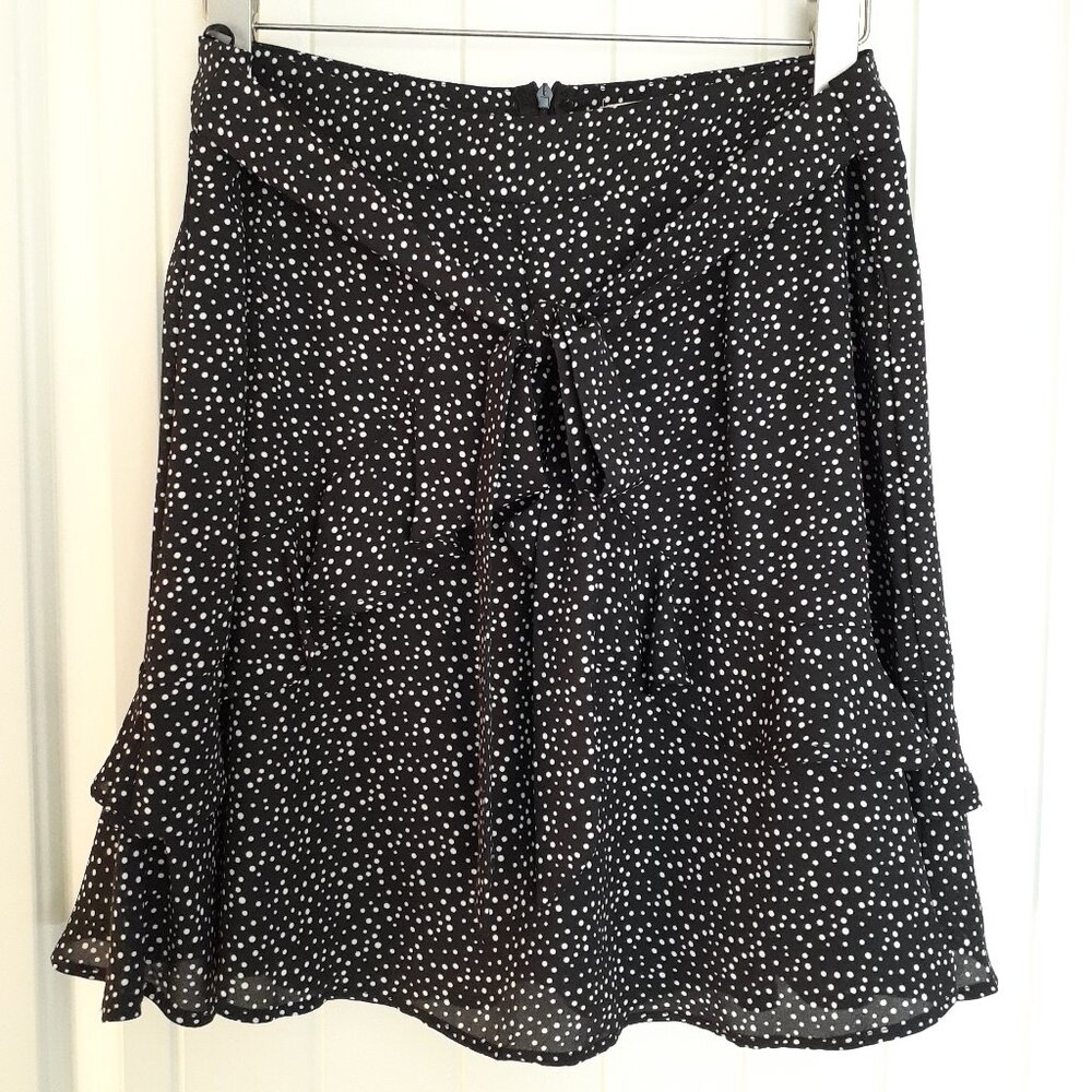 altar'd state Black & White Polka Dot Ruffle Mini Skirt with Waist Tie Size L